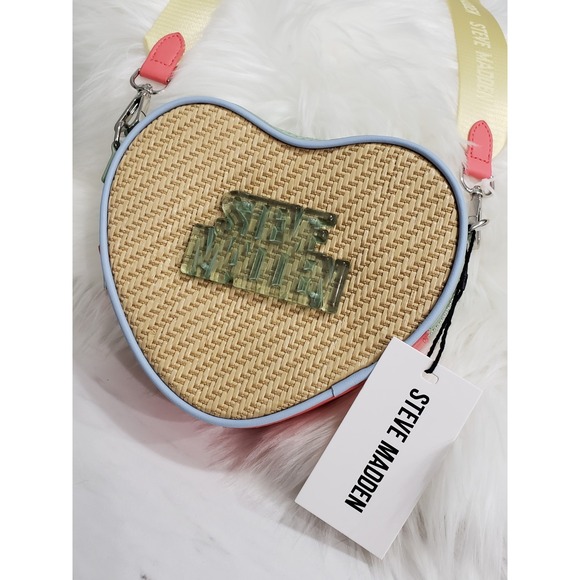 NEW Straw Wicker‎ Lucite Pastel Steve Madden Heart Crossbody Purse Bag